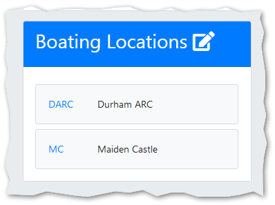 Boating Locations on Setup Dashboard.