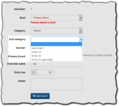 Senior sub-category options