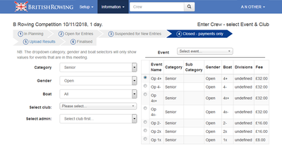 Filtering Event and Club choices