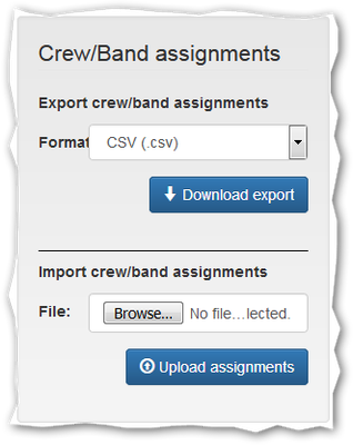 Crew/Event band assignment export and import