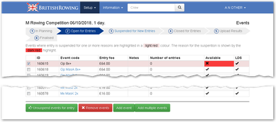 Suspended Events Options