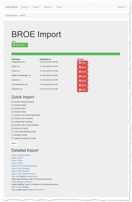 BROE Import Screen.