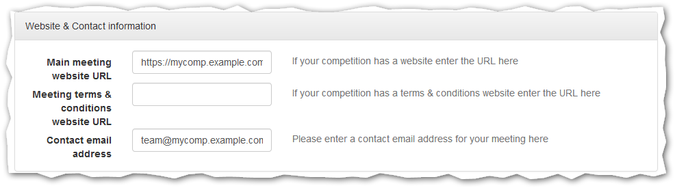 Website & Contact Information settings