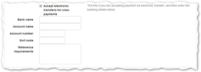 Electronic funds transfer details