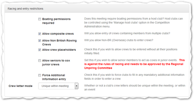 Racing and entry restriction