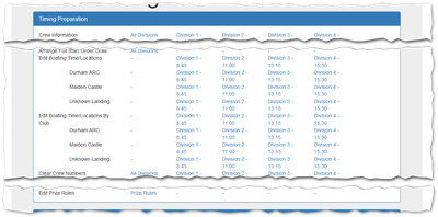 Boating Location/Times Menu.