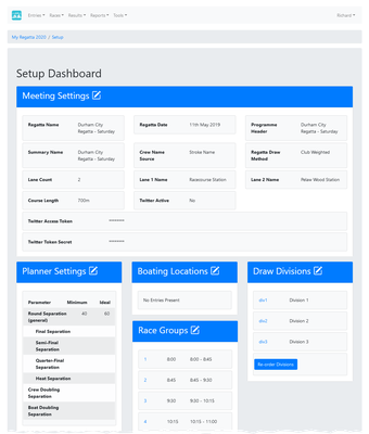 Regatta Competition Setup Dashboard