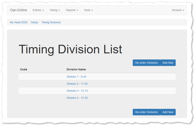 Timing Division List.